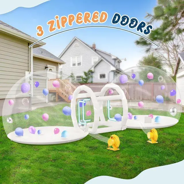 Alt view image 6 of 7 - 11.5FT & 11.5FT Bubble House with Balloons, PVC Inflatable Balloon House with Two 370W Air Blowers and 650W Air Pump for Parties, Commercial Use, Wedding