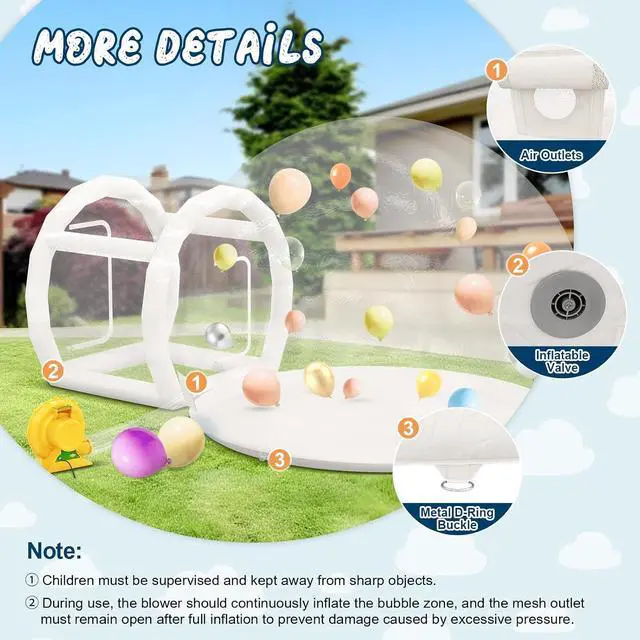 Alt view image 5 of 7 - 13FT Inflatable Bubble House, Bubble House Dome Inflatable with 750W Air Blower and Air Pump for Birthday Parties, Wedding and Gender Reveal