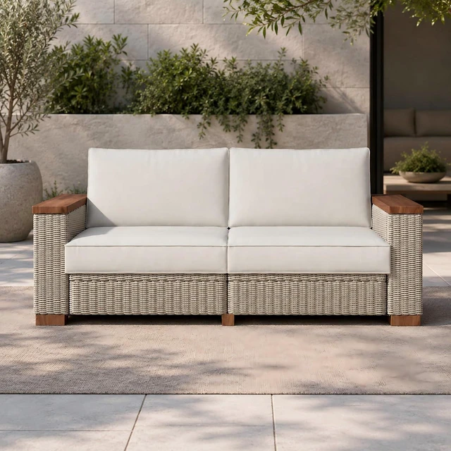 Main image of Outdoor Loveseat Patio Sofa, Wicker Couch with Solid Armrests & Legs, 4.7" Thick Cushion, UV-Resistant Modular Sofa for Porch, Backyard, Garden
