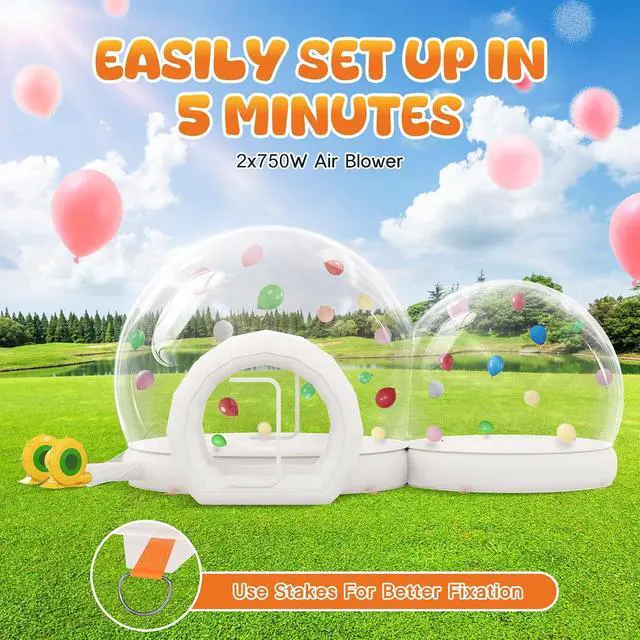 Alt view image 2 of 7 - 11.5&8.2FT Inflatabla Bubble Bounce House, Double Bubble House Inflatable Dome with 2 750W Air Blowers for Birthday Parties, Wedding and Gender Revealing