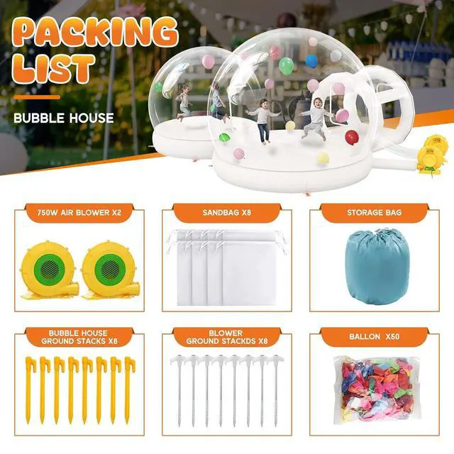 Alt view image 6 of 7 - 11.5&8.2FT Inflatabla Bubble Bounce House, Double Bubble House Inflatable Dome with 2 750W Air Blowers for Birthday Parties, Wedding and Gender Revealing