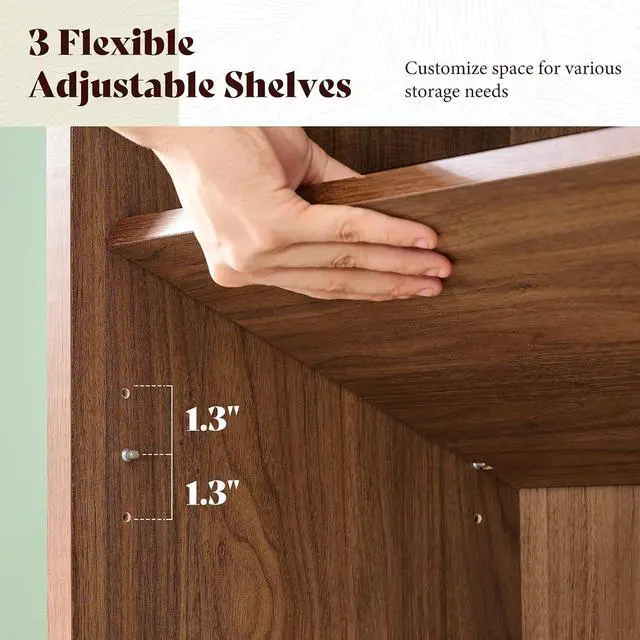 Alt view image 5 of 7 - 71" Modern Bookcase Set of 2 with Storage Cabinet, 6-Tier Bookshelf with 3 Adjustable Shelves & Fluted Doors, Wood Curved Display Cabinet for Living Room, Dining Room, Home Office, Brown