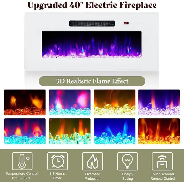 Alt view image 4 of 7 - 80" Fireplace TV Stand with 40" Electric Fireplace, TV Console with High Gloss Storage Cabinets and 12 Colors LED Lights, Modern Entertainment Center for TVs Up to 90", White