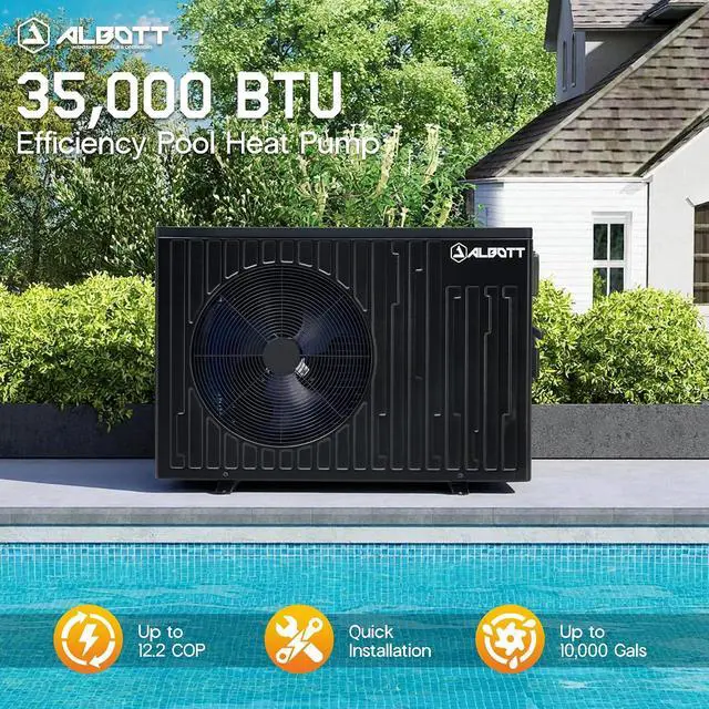 Alt view image 3 of 7 - Swimming Pool Heat Pump, 35,000 BTU Electric Pool Heater for Above Ground and Inground Pools, Heating and Cooling for Pools up to 10000 Gallons, WiFi Control, 220V, Black