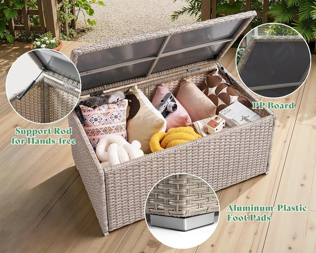 Alt view image 6 of 7 - 10-Piece Wicker Patio Furniture Set, Rattan Sectional Sofa with Storage Coffee Table & 2 Ottomans, All-Weather Outdoor Conversation Set for Backyard, Deck, Grey