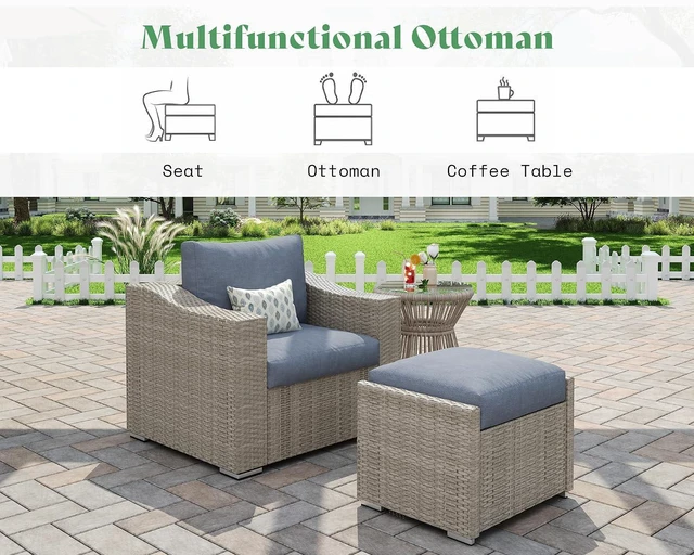 Alt view image 7 of 7 - 10-Piece Wicker Patio Furniture Set, Rattan Sectional Sofa with Storage Coffee Table & 2 Ottomans, All-Weather Outdoor Conversation Set for Backyard, Deck, Grey