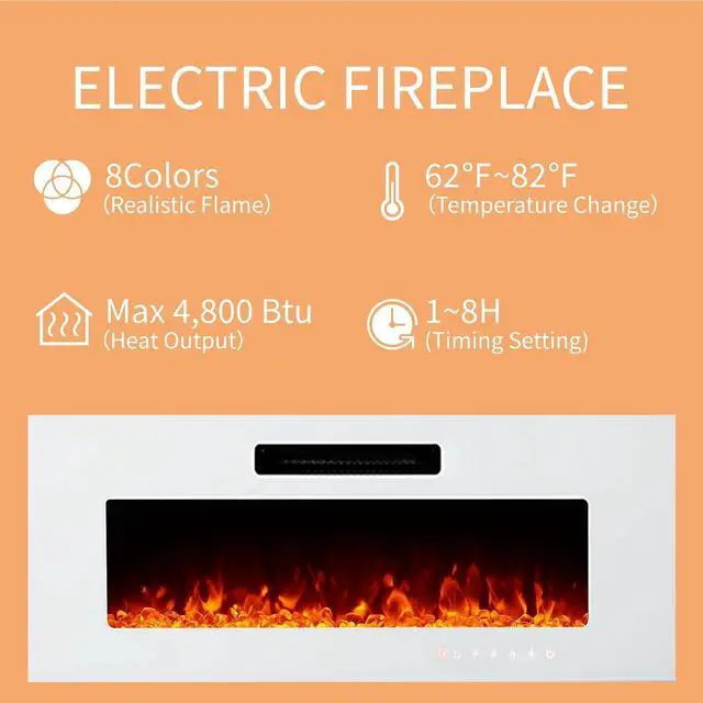 Alt view image 3 of 7 - Wall Unit Entertainment Center with 40" Electric Fireplace, Includes 80" Floating Fireplace TV Stand, 2 x Wall Cabinets, Modern LED Light Media Console Table for Living Room, All White