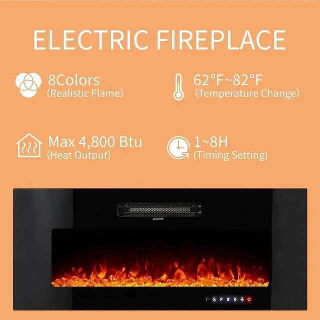 Alt view image 3 of 7 - Wall Unit Entertainment Center with 40" Electric Fireplace, Includes 80" Floating Fireplace TV Stand, 2 x Wall Cabinets, Modern LED Light Media Console Table for Living Room, White/Black