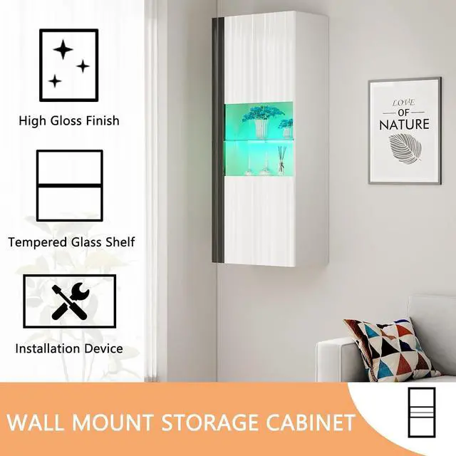 Alt view image 6 of 7 - Wall Unit Entertainment Center with 40" Electric Fireplace, Includes 80" Floating Fireplace TV Stand, 2 x Wall Cabinets, Modern LED Light Media Console Table for Living Room, White/Black