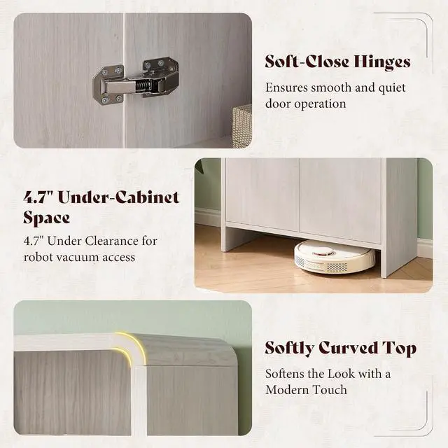 Alt view image 3 of 7 - 71" Modern Bookcase Set of 2 with Storage Cabinets, White | 2 Pieces Bookshelf Set, Storage Cabinets with Adjustable Shelves, Curved Design, Ideal for Living Room, Bedroom, Home Office