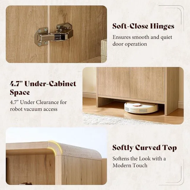 Alt view image 3 of 7 - 71" Modern Bookcase Set of 2 with Storage Cabinets, Nature Oak | 2 Pieces Bookshelf Set, Storage Cabinets with Adjustable Shelves, Curved Design, Ideal for Living Room, Bedroom, Home Office
