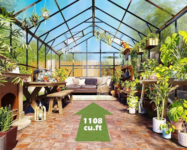 Alt view image 2 of 7 - 10x12 FT Heavy Duty Aluminum Greenhouse with 4 Roof Vents & Rain Gutter, Polycarbonate Greenhouse for Outdoor Garden Backyard, Black