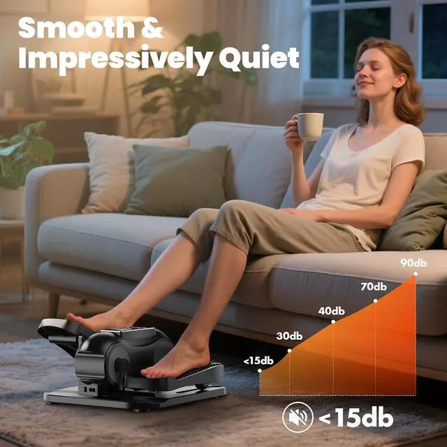 Alt view image 4 of 7 - Under Desk Elliptical Machine, Elliptical Leg Exerciser as Seen on TV for Senior with Remote Control, Portable Quiet Electric Seated Pedal and 12 Adjustable Speed, Black
