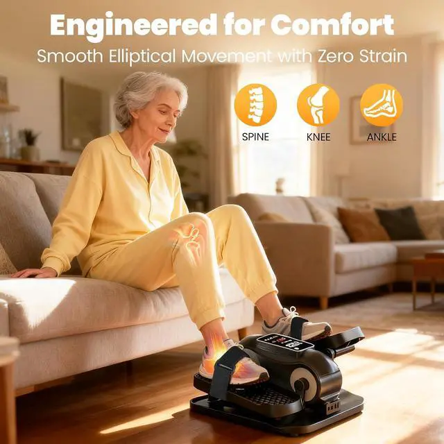 Alt view image 3 of 7 - Under Desk Elliptical Machine, Elliptical Leg Exerciser as Seen on TV for Senior with Remote Control, Portable Quiet Electric Seated Pedal and 12 Adjustable Speed, Black