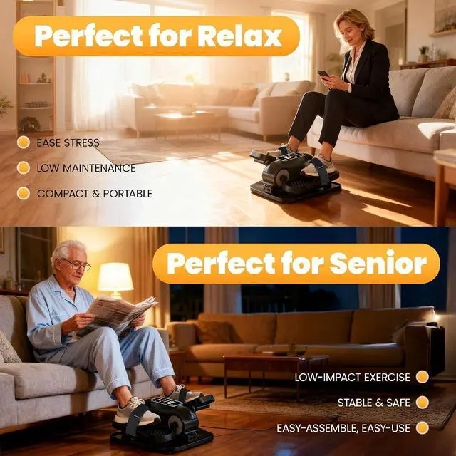 Alt view image 6 of 7 - Under Desk Elliptical Machine, Elliptical Leg Exerciser as Seen on TV for Senior with Remote Control, Portable Quiet Electric Seated Pedal and 12 Adjustable Speed, Black