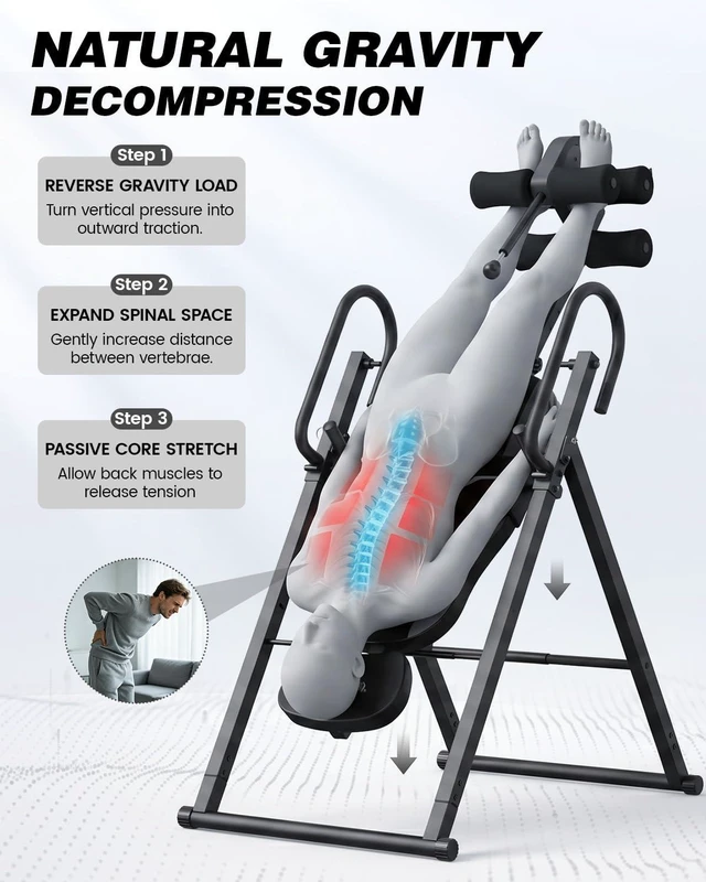 Alt view image 7 of 7 - Inversion Table for Back Pain Relief Heavy Duty Back Stretcher Machine for Home Gym Fitness, Strength Training Inversion Equipment with Enclosed Ankle Support & Safety Belt