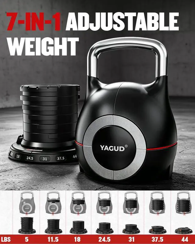 Alt view image 3 of 7 - Adjustable Kettlebell for Strength Training, Quick-Change 22.5lbs/44lbs Kettle Bells Weights Set with 7 Levels, Heavy Kettlebell Set for Home Gym, Swings & Full-Body Workouts