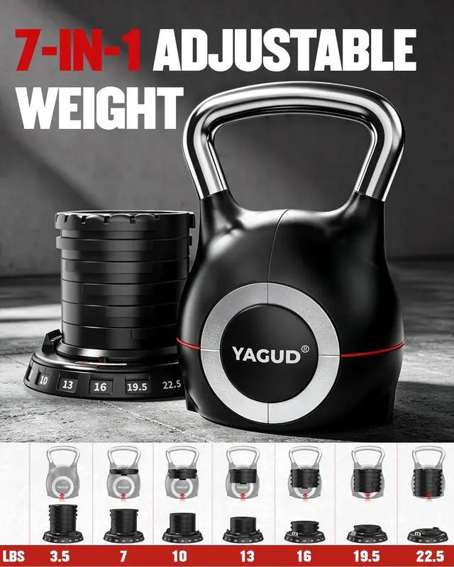 Alt view image 3 of 7 - Adjustable Kettlebell for Strength Training, Quick-Change 22.5lbs/44lbs Kettle Bells Weights Set with 7 Levels, Heavy Kettlebell Set for Home Gym, Swings & Full-Body Workouts