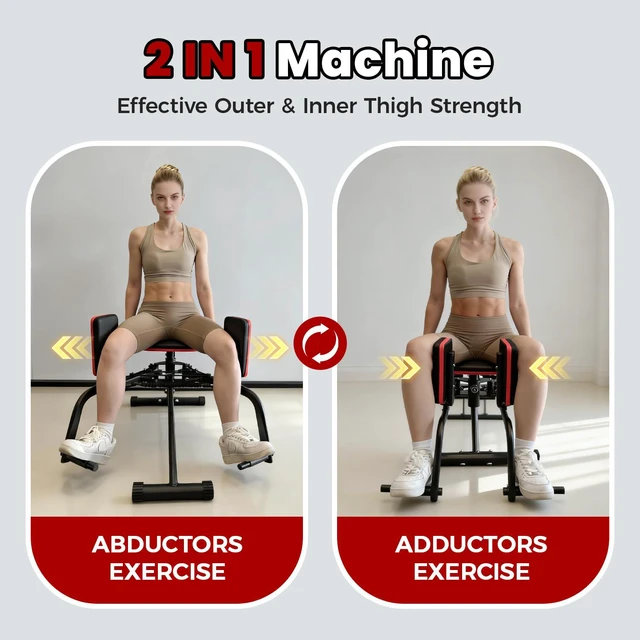 Alt view image 2 of 7 - Hip Abductor Machine for Home Gym, 9 Levels Glute Workout Equipment, Booty Builder with 2 Resistance Bands, 2 in 1 Glute & Thigh Abductor Machine for Women & Men