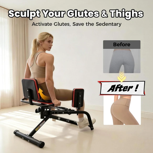 Alt view image 3 of 7 - Hip Abductor Machine for Home Gym, 9 Levels Glute Workout Equipment, Booty Builder with 2 Resistance Bands, 2 in 1 Glute & Thigh Abductor Machine for Women & Men
