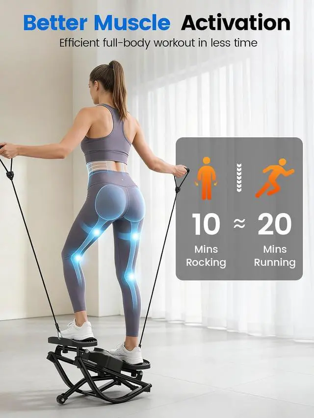 Alt view image 2 of 7 - Rock Stepper for Exercise at Home, Portable Rock Stepper Side to Side with Resitance Bands,Full Body Workout Stepper Exercise Machine Low-Impact Knee-Friendly for Office