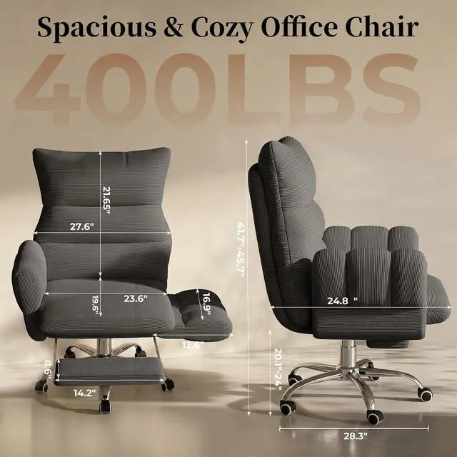 Alt view image 4 of 7 - Cross Legged Office Chair, Cloud Desk Chair with Flip-Up Arm Rests, Foot Rest, Wide Seat, Comfy Executive Ergonomic Computer Gaming Chair, Gray