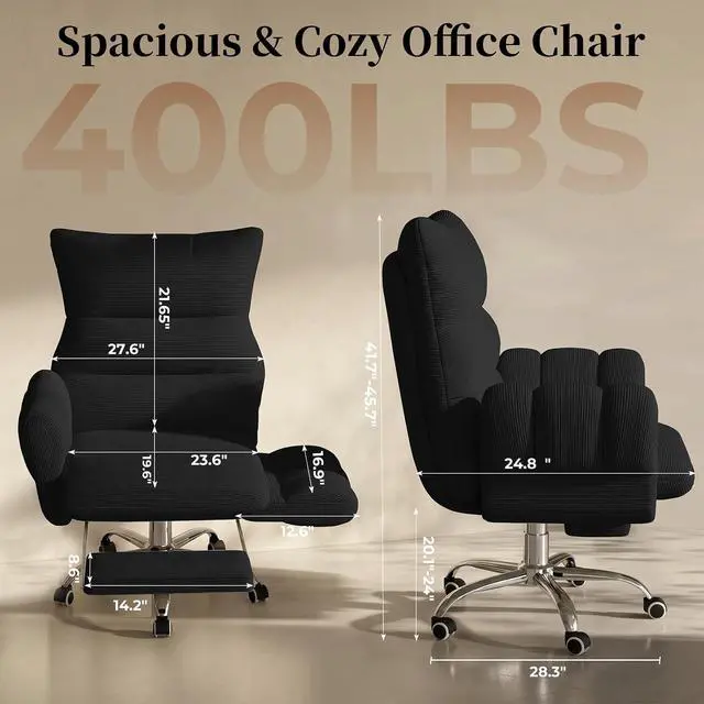 Alt view image 4 of 7 - Cross Legged Office Chair, Cloud Desk Chair with Flip-Up Arm Rests, Foot Rest, Wide Seat, Comfy Executive Ergonomic Computer Gaming Chair, Black