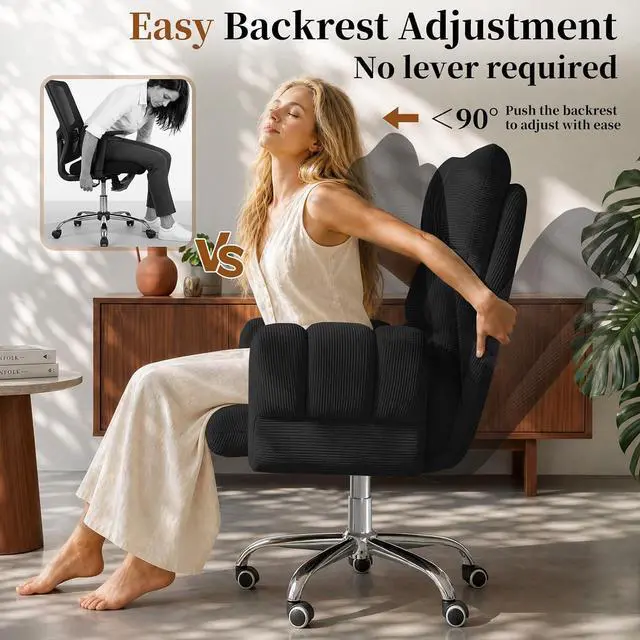 Alt view image 6 of 7 - Cross Legged Office Chair, Cloud Desk Chair with Flip-Up Arm Rests, Foot Rest, Wide Seat, Comfy Executive Ergonomic Computer Gaming Chair, Black