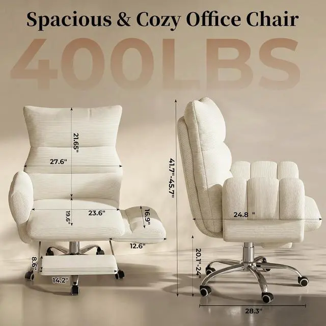 Alt view image 2 of 7 - Cross Legged Office Chair, Cloud Desk Chair with Flip-Up Arm Rests, Foot Rest, Wide Seat, Comfy Executive Ergonomic Computer Gaming Chair, Beige