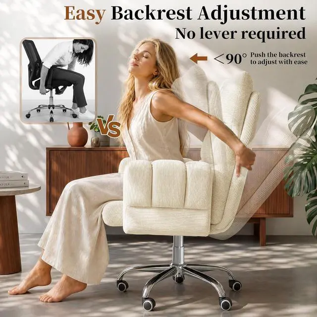 Alt view image 7 of 7 - Cross Legged Office Chair, Cloud Desk Chair with Flip-Up Arm Rests, Foot Rest, Wide Seat, Comfy Executive Ergonomic Computer Gaming Chair, Beige