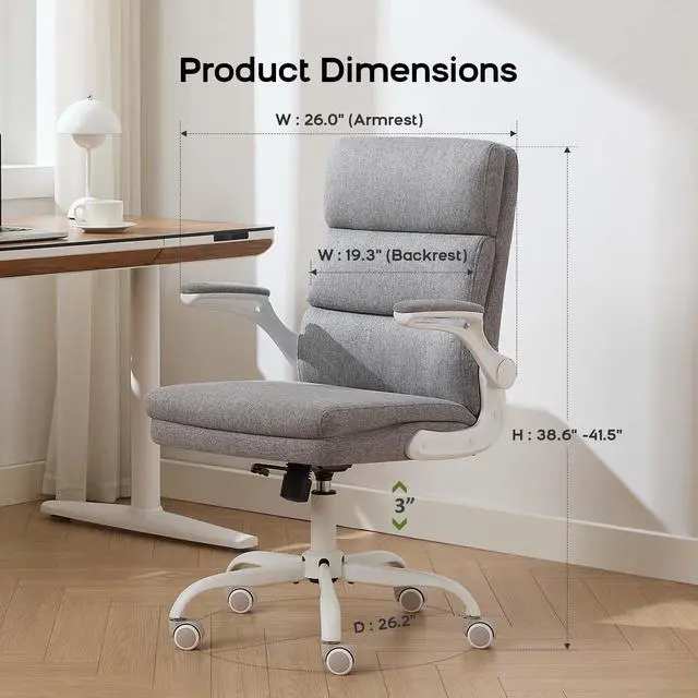 Alt view image 2 of 6 - amseatec Office Chair Adjustable Desk Chair Mid Back Executive Comfortable Fabric Ergonomic Back Support Home Computer Chair with Padded Flip-up Armrest Swivel Wheels (Cement Gray)