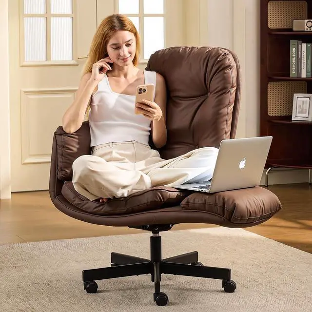 Main image of amseatec 400 LBS Big Tall Recline Criss Cross Office Desk Chair Armrests | Executive|Comfy Wide Seat|PU Leather|360 Wheels|5 Gear Arm|Home Office|400LBS|Recline Lock|Pet-Friendly|Cross Leg