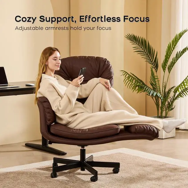 Alt view image 7 of 7 - amseatec 400 LBS Big Tall Recline Criss Cross Office Desk Chair Armrests | Executive|Comfy Wide Seat|PU Leather|360 Wheels|5 Gear Arm|Home Office|400LBS|Recline Lock|Pet-Friendly|Cross Leg