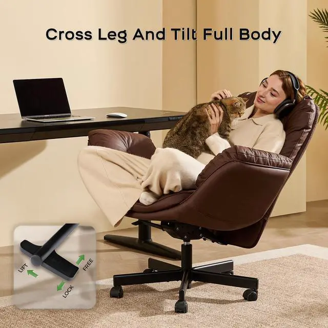 Alt view image 6 of 7 - amseatec 400 LBS Big Tall Recline Criss Cross Office Desk Chair Armrests | Executive|Comfy Wide Seat|PU Leather|360 Wheels|5 Gear Arm|Home Office|400LBS|Recline Lock|Pet-Friendly|Cross Leg