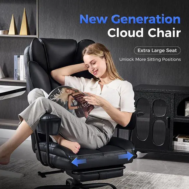 Alt view image 2 of 6 - amseatec Big and Tall Office Desk Chair - Wide Ergonomic Executive with Footrest, High Back Lumbar Support Reclining Gaming Computer Chair for Heavy People (Black)