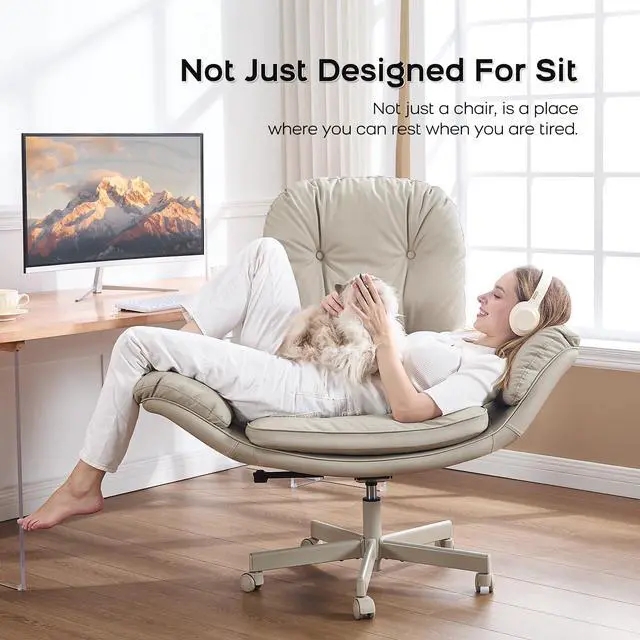 Alt view image 7 of 7 - amseatec 400 LBS Big Tall Recline Criss Cross Office Desk Chair Armrests | Executive|Comfy Wide Seat|PU Leather|360 Wheels|5 Gear Arm|Home Office|400LBS|Recline Lock|Pet-Friendly|Cross Leg