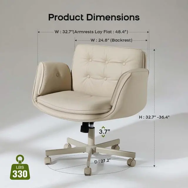 Alt view image 2 of 7 - amseatec Criss Cross Office Chair, PU Leather Vanity Chair with 5-Level Adjustable Armrests & Swivel, Ergonomic Criss Cross Chair for Home Office Bedroom MakeupCream White
