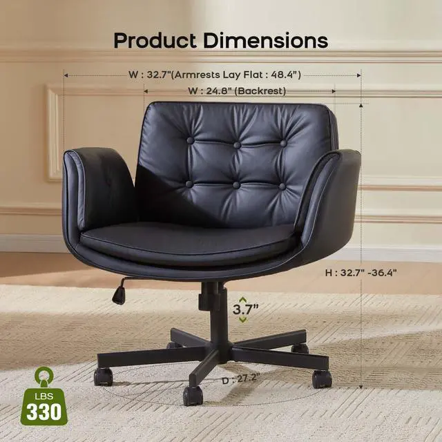 Alt view image 7 of 7 - amseatec Criss Cross Office Chair, PU Leather Vanity Chair with 5-Level Adjustable Armrests & Swivel, Ergonomic Criss Cross Chair for Home Office Bedroom MakeupBlack