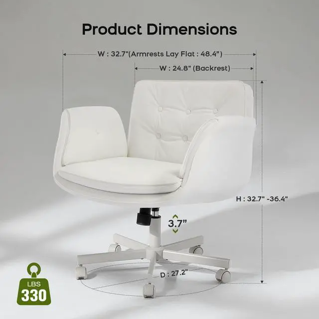 Alt view image 2 of 7 - amseatec Criss Cross Office Chair, PU Leather Vanity Chair with 5-Level Adjustable Armrests & Swivel, Ergonomic Criss Cross Chair for Home Office Bedroom MakeupWhite