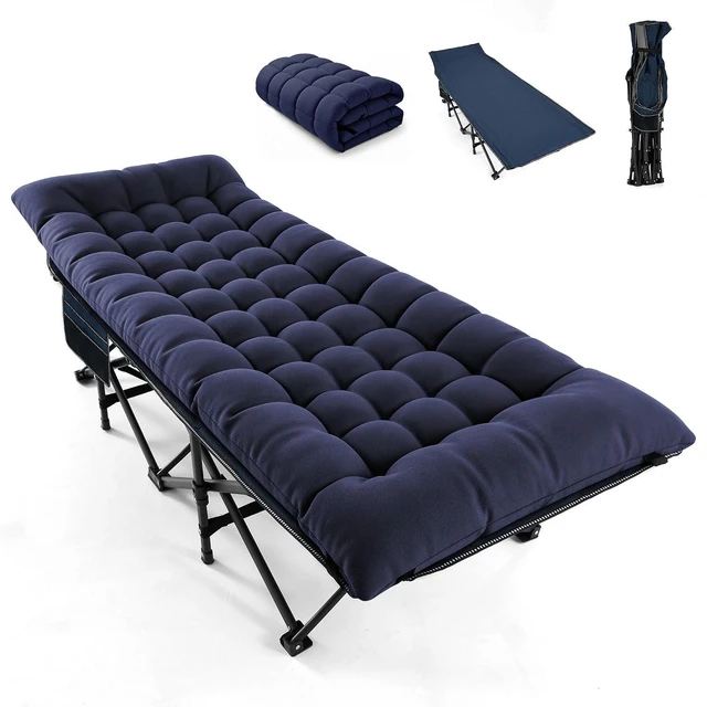 Main image of Camping Cot for Adults, Heavy-Duty Folding Cots with Thick Mattress, 1200D Double-Layer Oxford Portable Compact Sleeping Bed for Indoor & Outdoor, Travel, Home Office Nap (Navy Blue Thick)