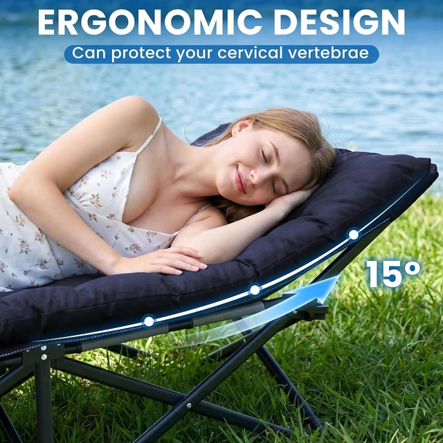 Alt view image 6 of 7 - Camping Cot for Adults, Heavy-Duty Folding Cots with Thick Mattress, 1200D Double-Layer Oxford Portable Compact Sleeping Bed for Indoor & Outdoor, Travel, Home Office Nap (Navy Blue Thick)