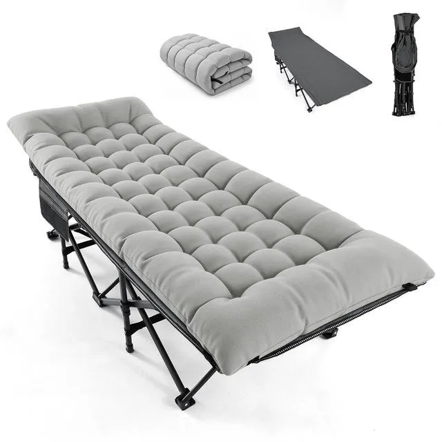 Main image of Camping Cot for Adults, Heavy-Duty Folding Cots with Thick Mattress, 1200D Double-Layer Oxford Portable Compact Sleeping Bed for Indoor & Outdoor, Travel, Home Office Nap (Fog Grey Thick)