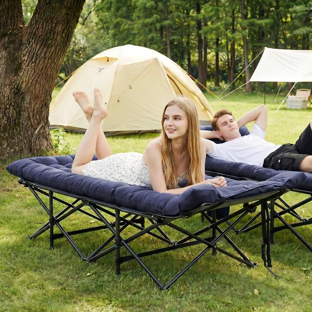 Alt view image 7 of 7 - Camping Cot for Adults, Heavy-Duty Folding Cots with Thick Mattress, 1200D Double-Layer Oxford Portable Compact Sleeping Bed for Indoor & Outdoor, Travel, Home Office Nap (Navy Blue Thick)