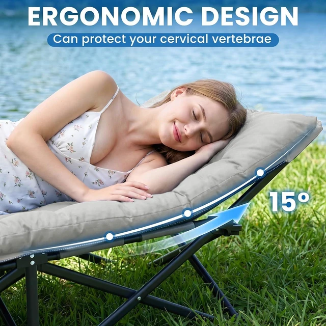 Alt view image 6 of 7 - Camping Cot for Adults, Heavy-Duty Folding Cots with Thick Mattress, 1200D Double-Layer Oxford Portable Compact Sleeping Bed for Indoor & Outdoor, Travel, Home Office Nap (Fog Grey Thick)