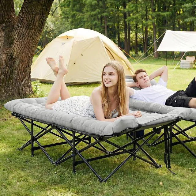 Alt view image 7 of 7 - Camping Cot for Adults, Heavy-Duty Folding Cots with Thick Mattress, 1200D Double-Layer Oxford Portable Compact Sleeping Bed for Indoor & Outdoor, Travel, Home Office Nap (Fog Grey Thick)