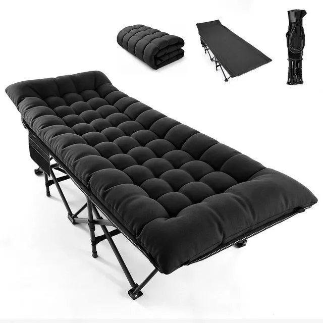 Main image of Camping Cot for Adults, Heavy-Duty Folding Cots with Thick Mattress, 1200D Double-Layer Oxford Portable Compact Sleeping Bed for Indoor & Outdoor, Travel, Home Office Nap (Black Thick)