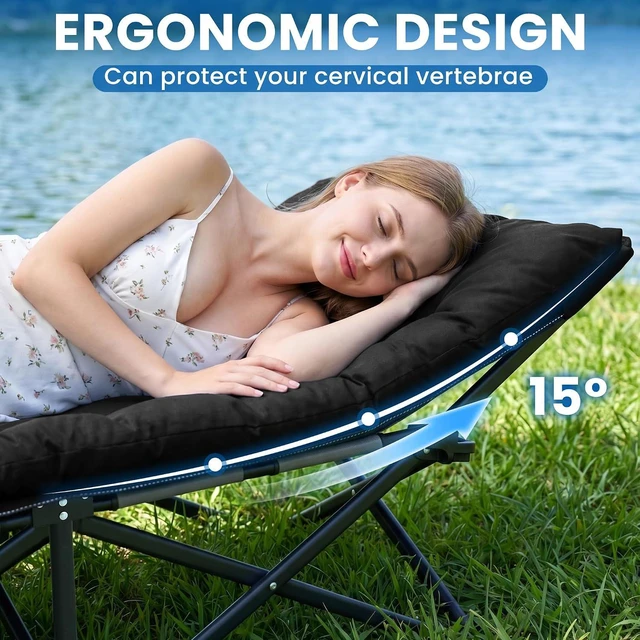 Alt view image 6 of 7 - Camping Cot for Adults, Heavy-Duty Folding Cots with Thick Mattress, 1200D Double-Layer Oxford Portable Compact Sleeping Bed for Indoor & Outdoor, Travel, Home Office Nap (Black Thick)