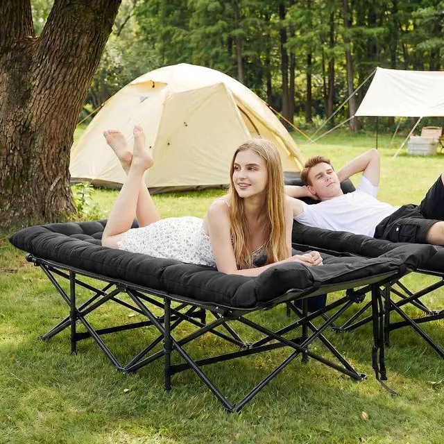 Alt view image 7 of 7 - Camping Cot for Adults, Heavy-Duty Folding Cots with Thick Mattress, 1200D Double-Layer Oxford Portable Compact Sleeping Bed for Indoor & Outdoor, Travel, Home Office Nap (Black Thick)