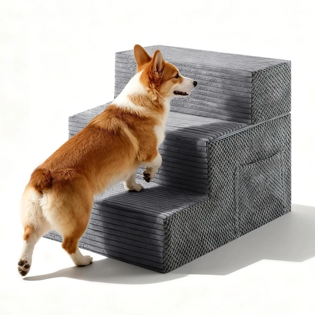 Main image of Dog Stairs for Small Dogs, 3-Step Dog Ramp for Bed 13.7" H, Dogs Steps for Bed, Couch, Pet Stairs with Non-Slip Bottom Design,High Density Foam Portable Pet Steps, Grey