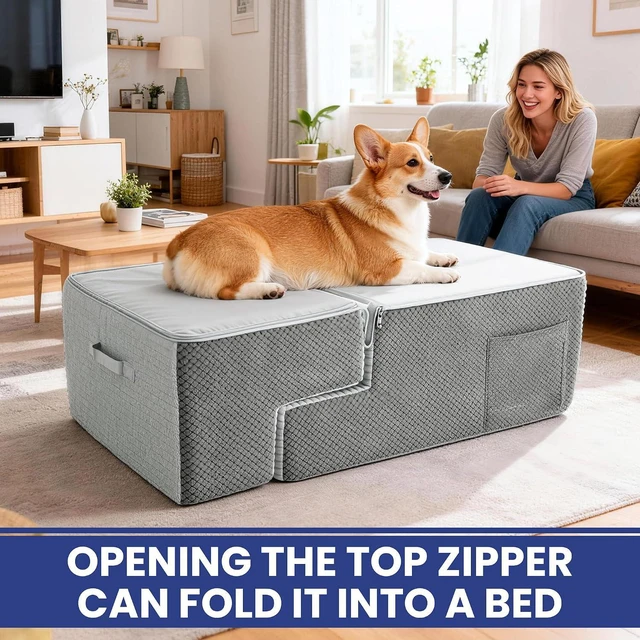 Alt view image 5 of 7 - Pet Stairs for Small Dog, 4 Steps for Bed, Couch, Chair, Sofa with Side Pocket, Transformable Dog Ramp with Non-Slip Function, Grey